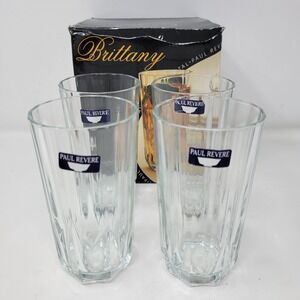 Pasabahce Paul Revere Brittany Crystal Hi Ball Glasses Set of 4 Clear Vintage